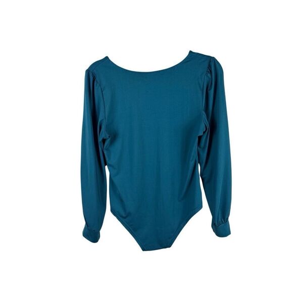 Women Plain Long Sleeve Slim Fit Bodysuits Basic V Neck Casual Jumpsuit Teal- si - Picture 4 of 6